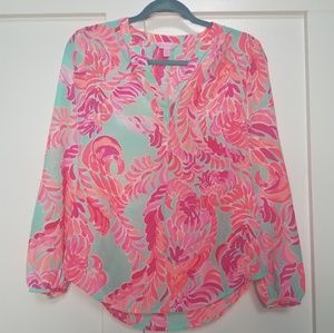 Lilly Pulitzer Stacey Blouse Pool Side Love Birds